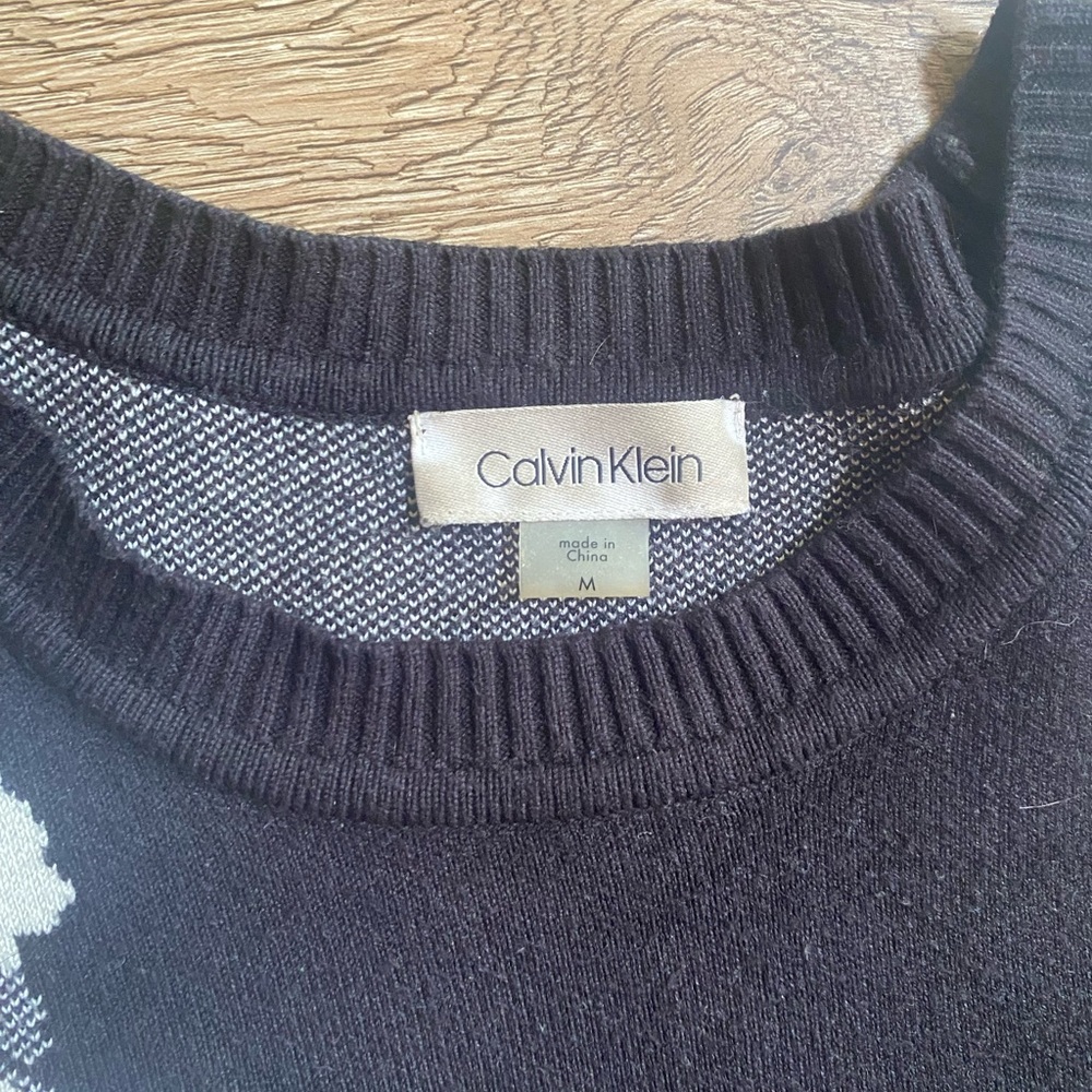 Calvin Klein Black and White Knit Dress 3/4 Sleeve Crew Neck - Picture 5 of 9